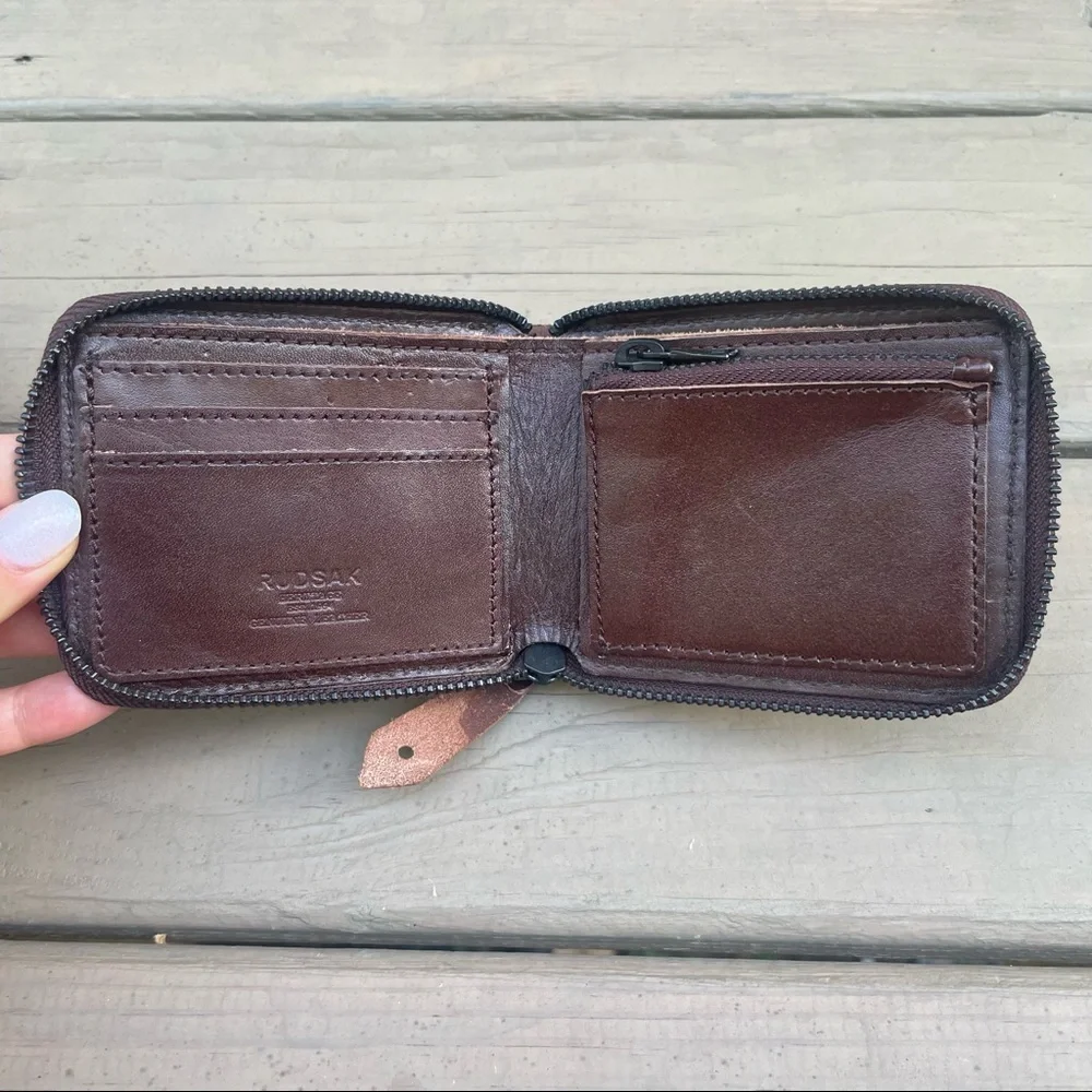 Rudsak brown cowhide leather zip around wallet